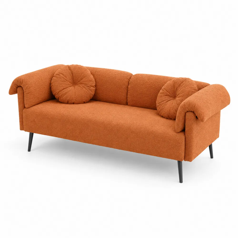 Dreisitzer Sofa Bouclé Stoff Orange mit Kissen