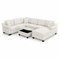 Ecksofa Set Beige Stoff mit Ottomane und Kissen