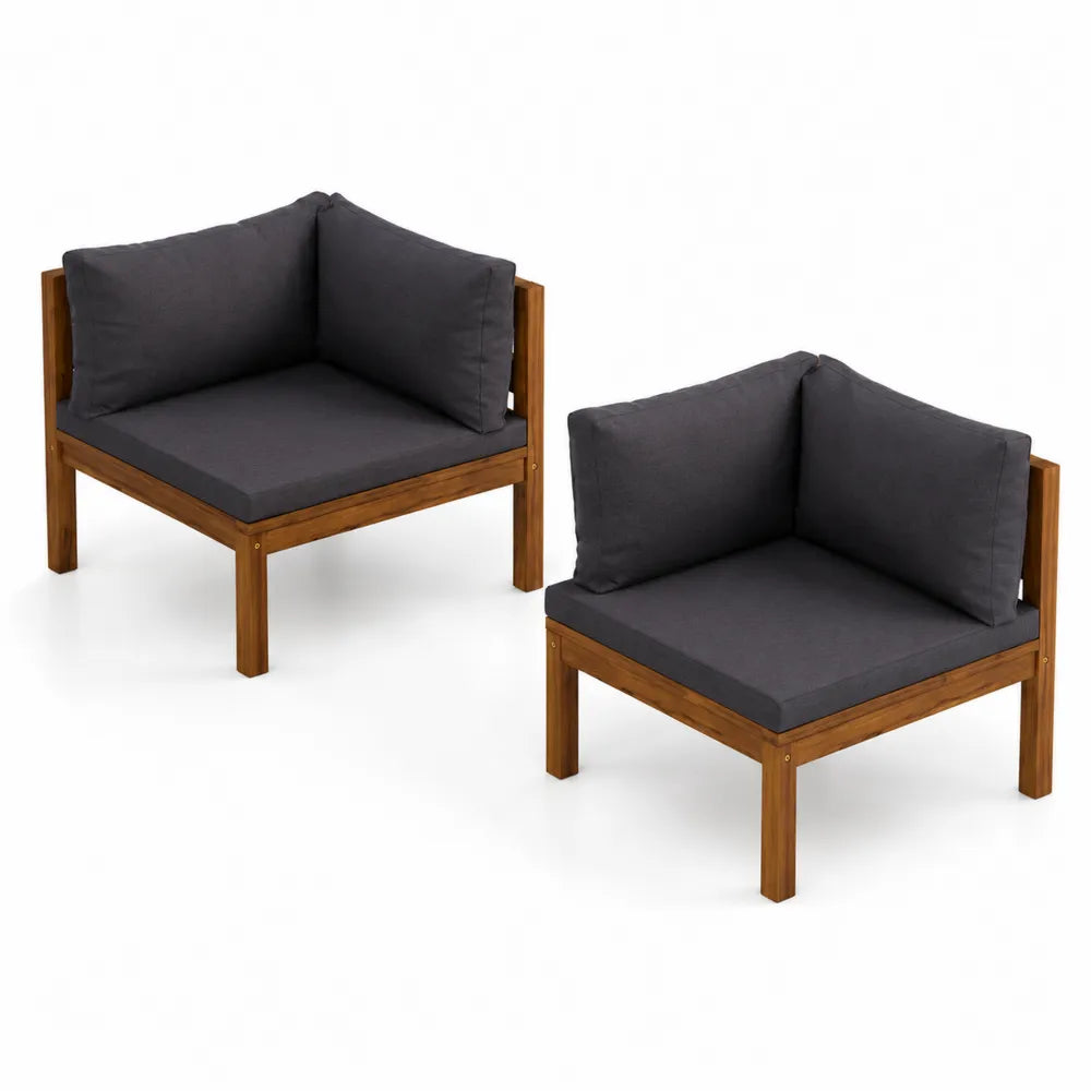 Eckmodule 2er Set Akazienholz Dunkelgrau