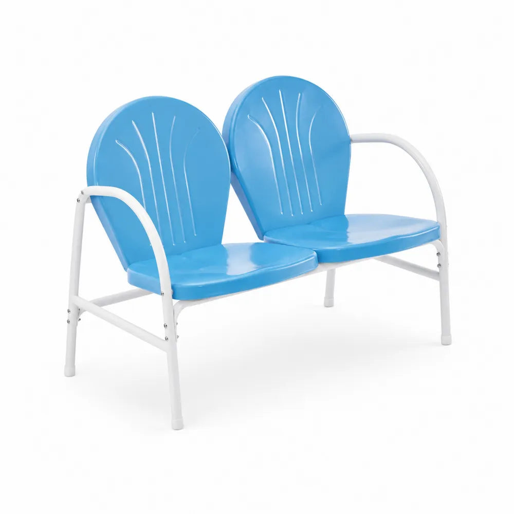 Metall-Gartensofa Blau Weiß Zweisitzer