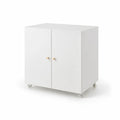 Weißer MDF-Rollschrank mit Holzgriffen 80x40x75cm