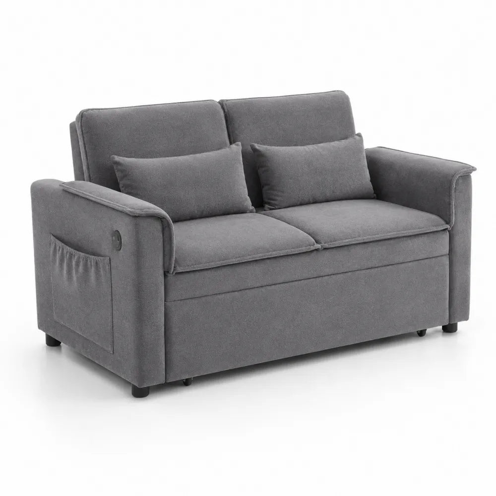 2-Sitzer Schlafsofa Grau Holzrahmen Polyester