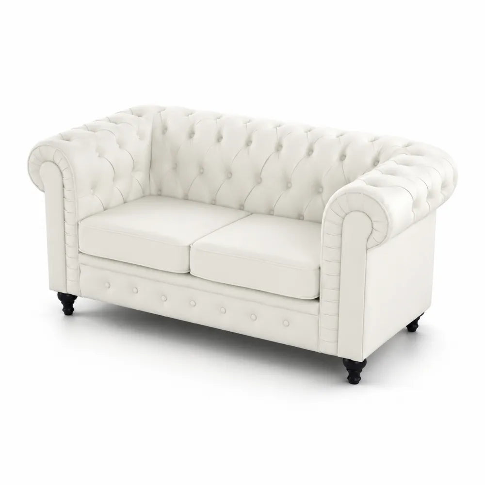 2-Sitzer Chesterfield Sofa Weiß Kunstleder 158x80x70cm