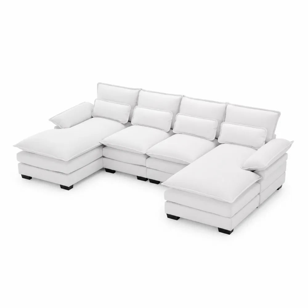 Weißes Stoff-Ecksofa mit Ottomane, L-Form