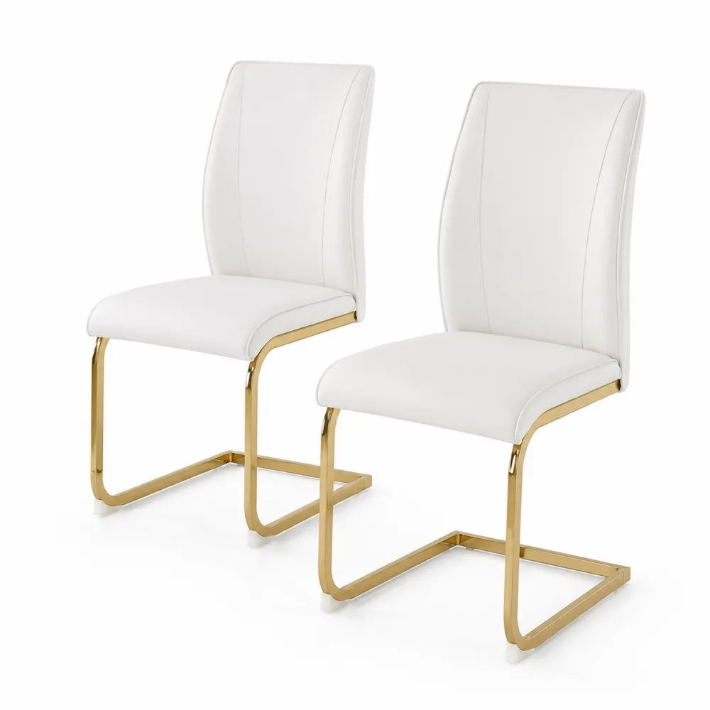 Esszimmerstühle 2er Set, Kunstleder, Weiß/Gold