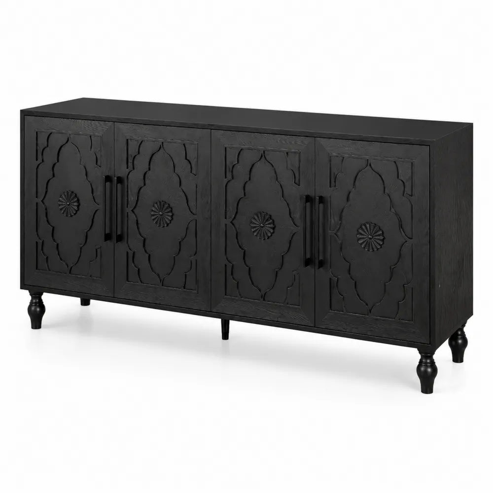 Schwarzes Holz-Sideboard mit Vier Türen 160cm