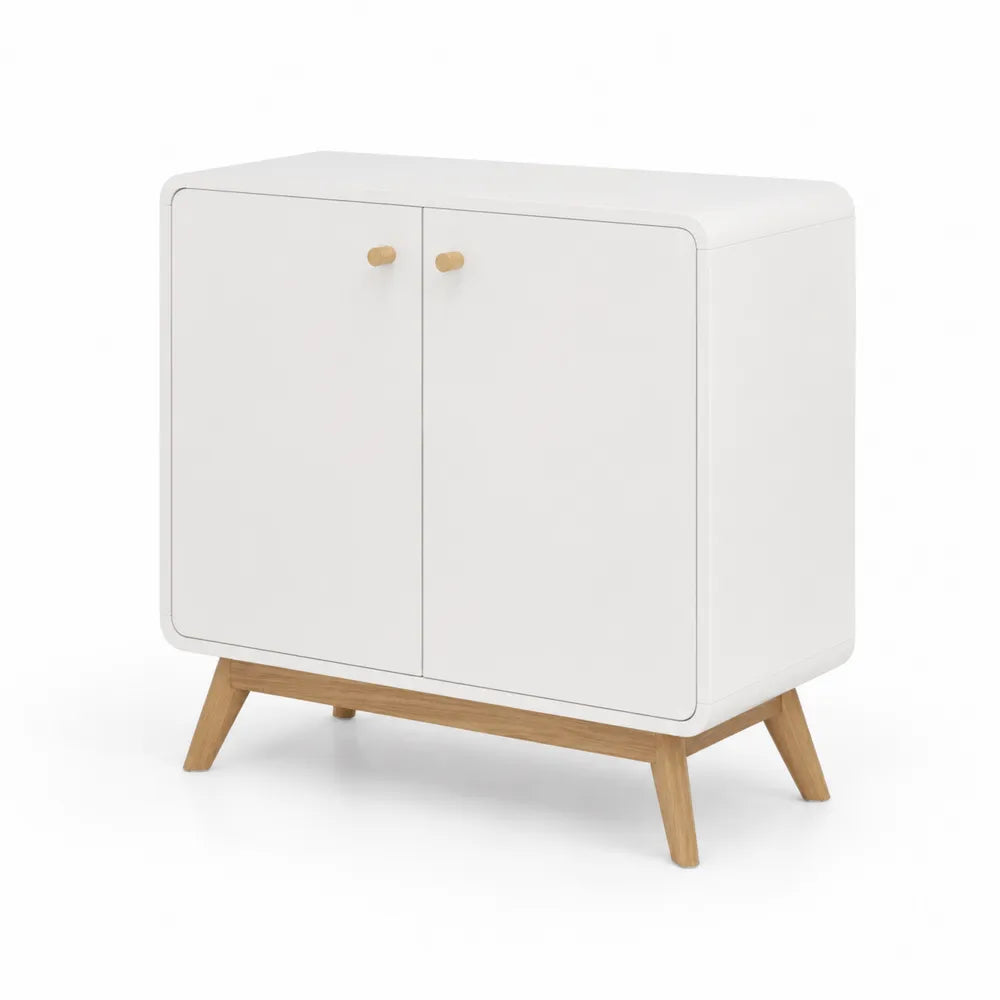 MDF-Schrank mit Eichenholzbeinen in Weiß 80x35x90cm