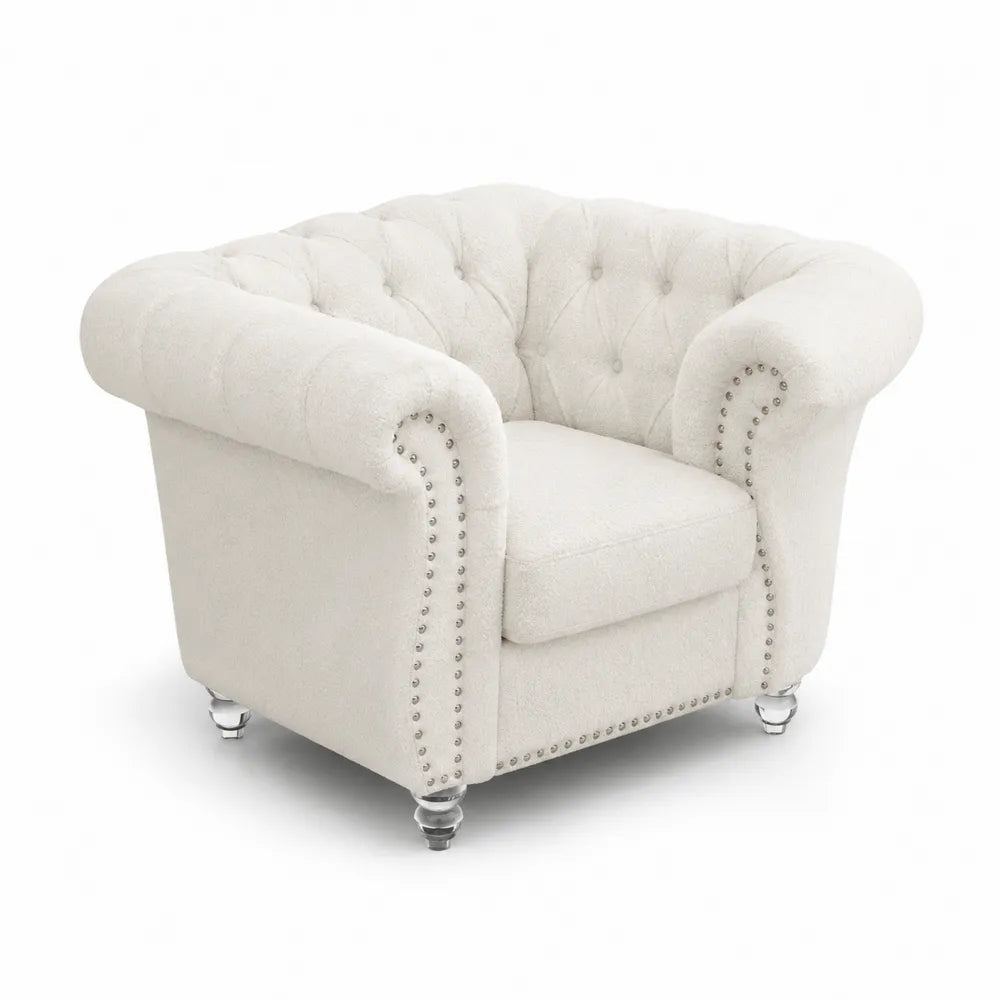Sessel Beige Stoff mit Knöpfen und Nägeln